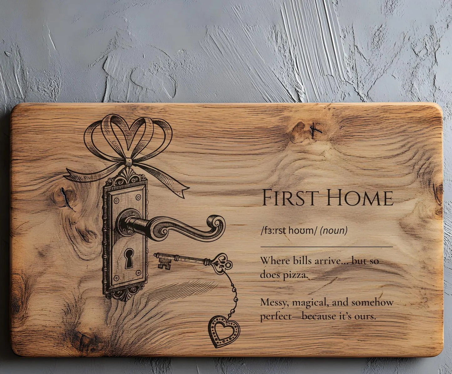 First Home Rustic Key Cutting Board – Funny Realtor Closing Gift
