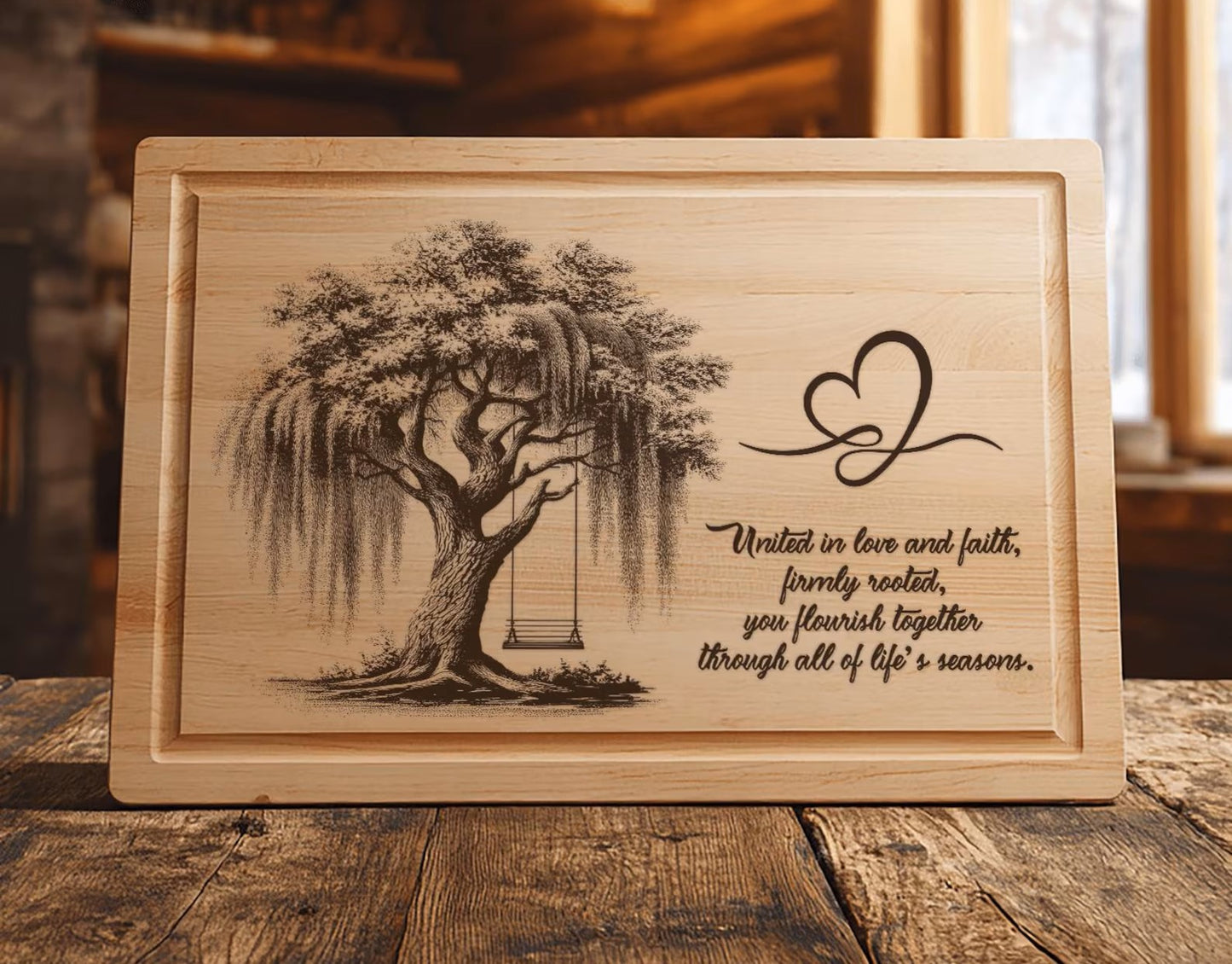 United in Love and Faith Engraved Cutting Board